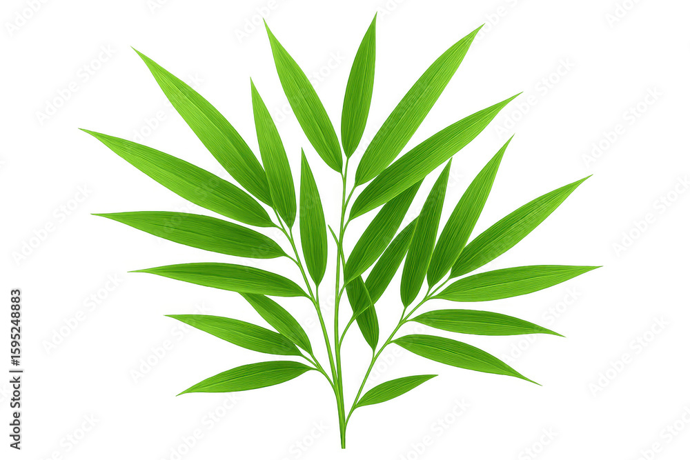 Fototapeta premium Verdant bamboo leaves cascading against transparent surface, rendering minimalist botanical elegance with serene tropical essence