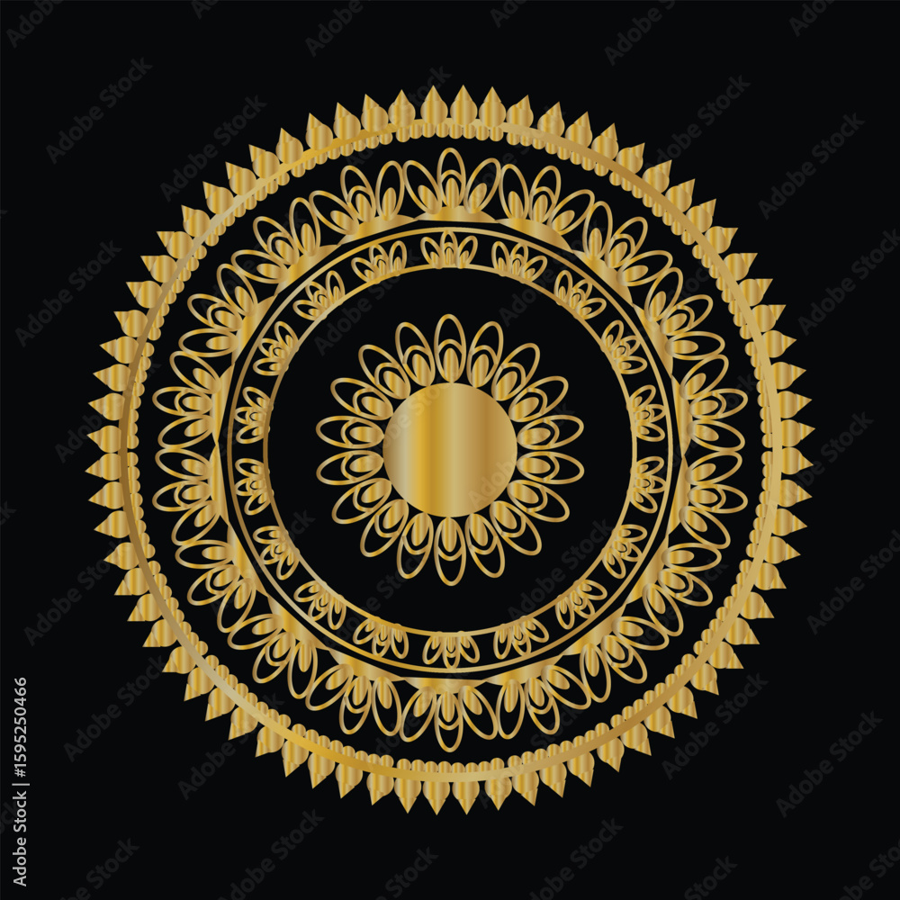 Naklejka premium Ornate golden fan mandala with intricate details