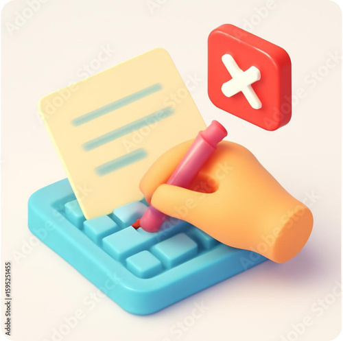 3D Hand Writing on Digital Form with Red X Mark. Concept of Application Rejection, Error, or Data Input Failure.