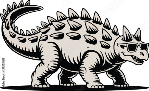 A cool Ankylosaurus wearing sunglasses, isolated against a white background. transparent vector png