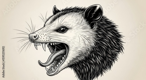Detailed Illustration of an Opossum's Ferocious Roar