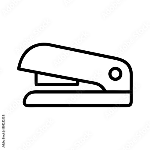 A simple outline of a stapler on a white background showing the office supply in a minimalist style