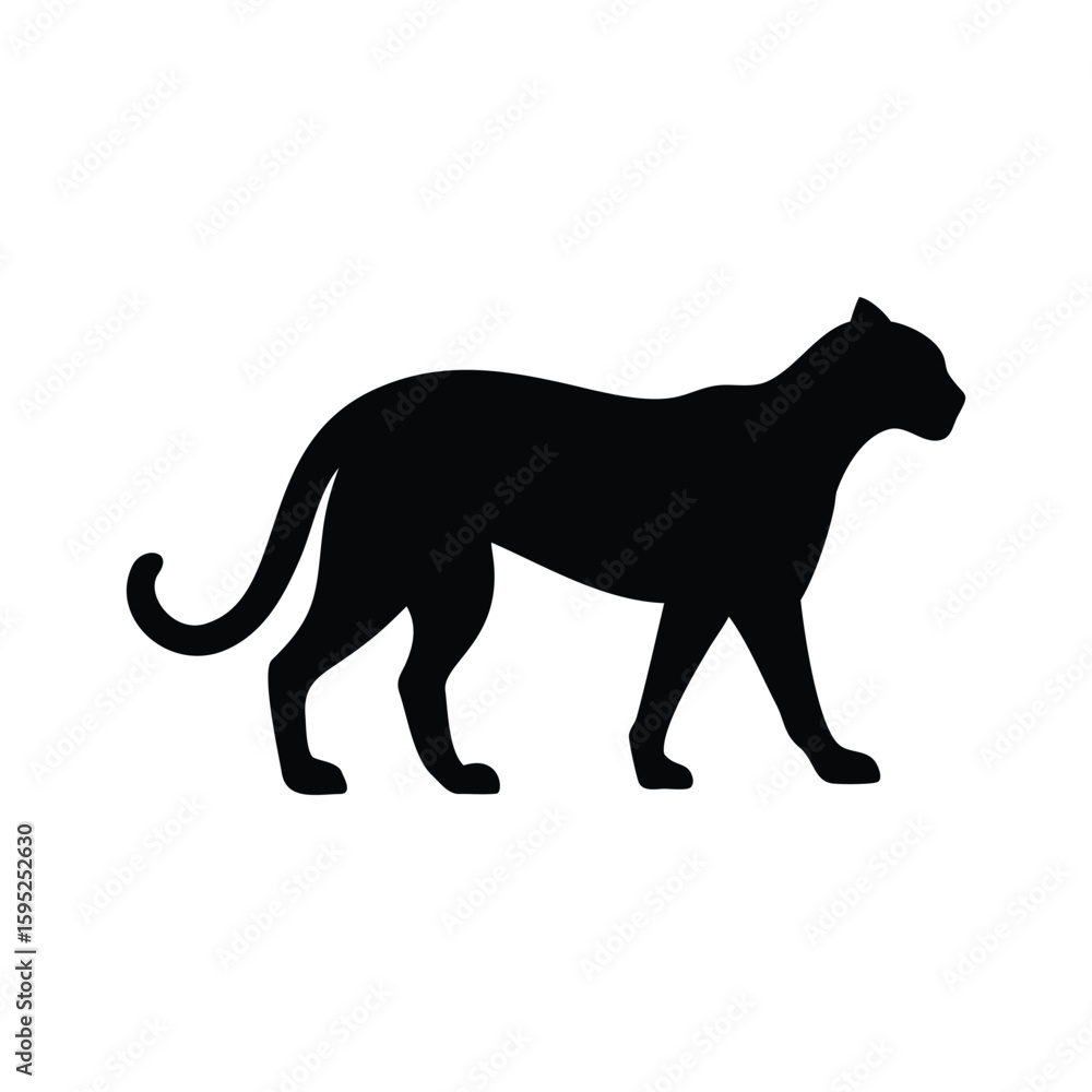 Obraz premium Black silhouette of a panther walking isolated on white background