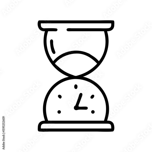 Illustration of an hourglass with a clock face on the bottom chamber in a simple line drawing style