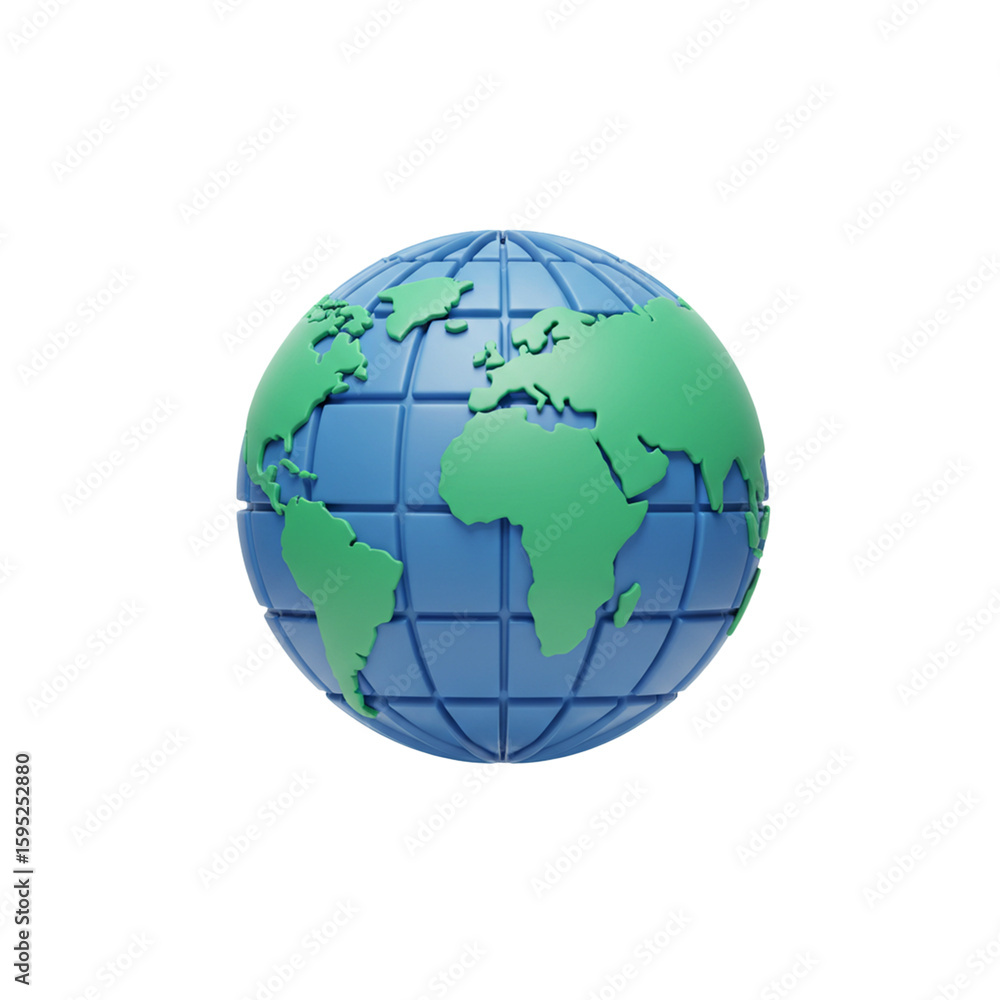 Fototapeta premium 3D Globe Icon PNG – Blue Earth with Latitude Lines
