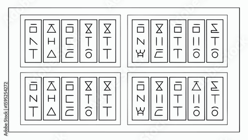 Ancient  hieroglyphs arranged in four rectangular cartouches