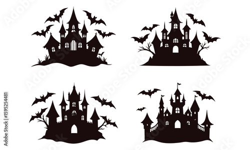 Scary Halloween House Silhouette Vector Design Pack