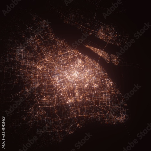 Photography Shanghai (China) night view with street lights