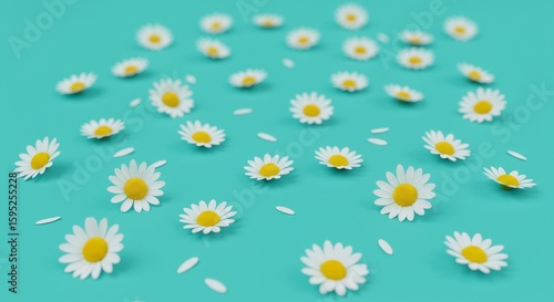 Arrangement of Daisies on a Turquoise Surface