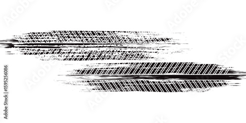 Tire tread marks, wheel textures, tire marks - car racing, motocross, drift, rally, off-road and others. Vector black isolated texture in grunge style with splashes.eps10