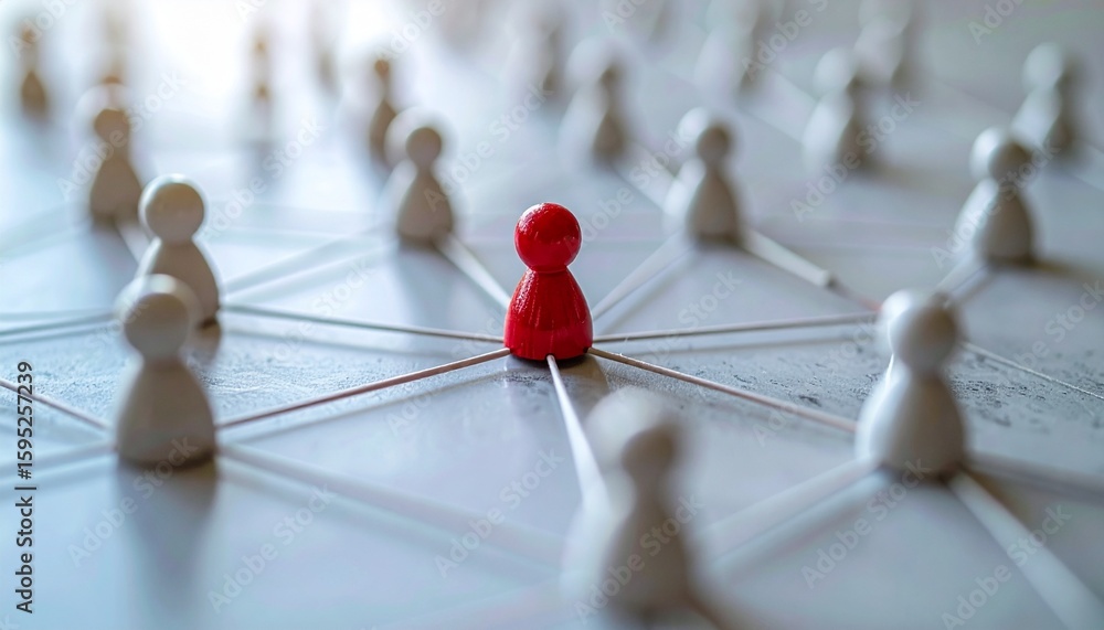 Obraz premium A central red figure connected to multiple other white figures, symbolizing networking and connections