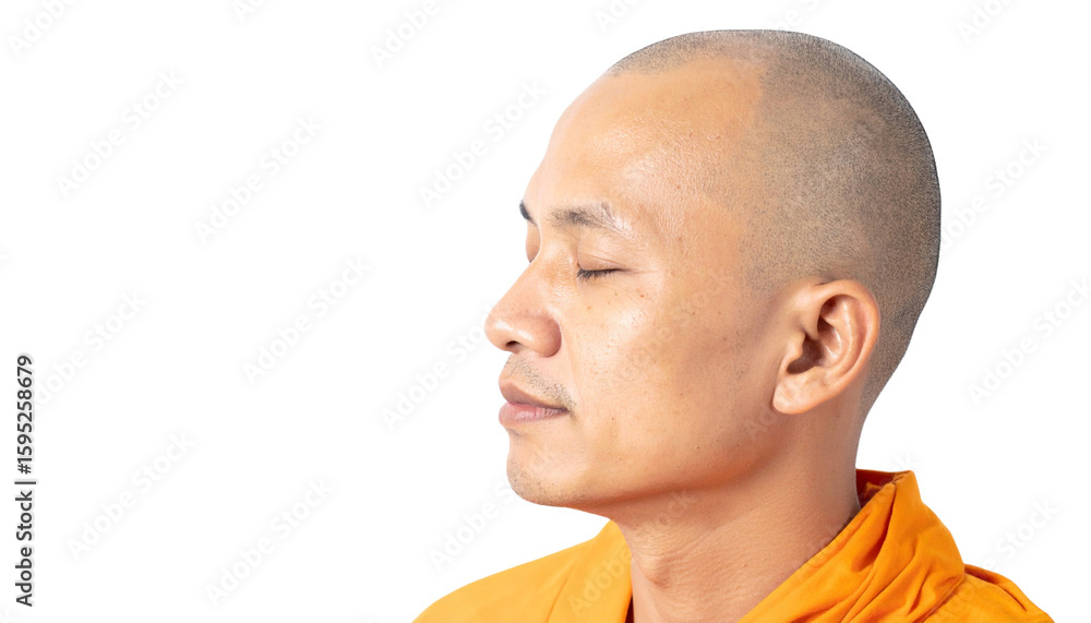 Obraz premium A Buddhist monk in orange robes, meditating peacefully with eyes closed