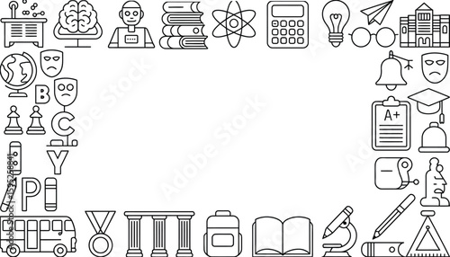 Education and school supplies vector frame for back to school design and learning resources theme art. Editable vector illustration.