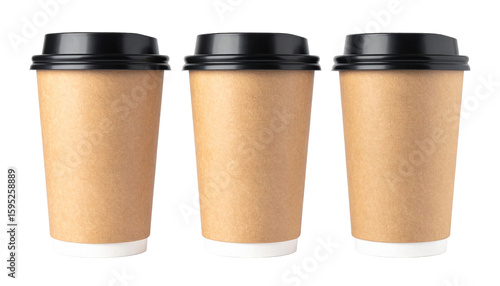 Wallpaper Mural Three takeaway coffee cups with black lids, ready to be enjoyed. The cups are brown and ready for some coffee Torontodigital.ca