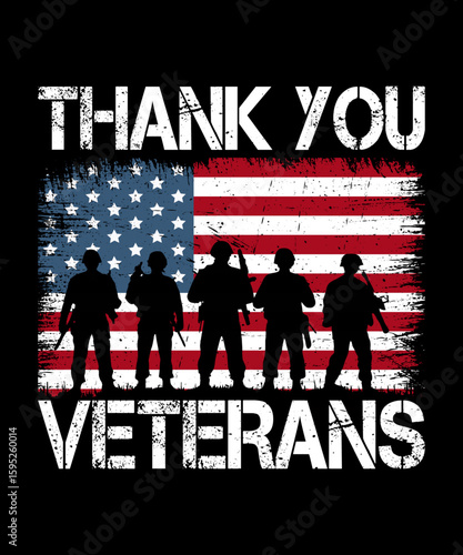 Thank You Veterans T-Shirt – Patriotic American Flag Military Silhouette Shirt, Veteran Appreciation Gift, Memorial Day, Independence Day, USA Army Support Tee, Honor the Brave, Proud American, 