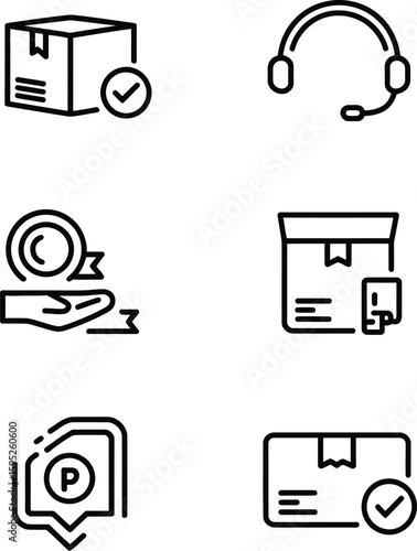 Simple line icons depicting e-commerce fulfillment and customer service.