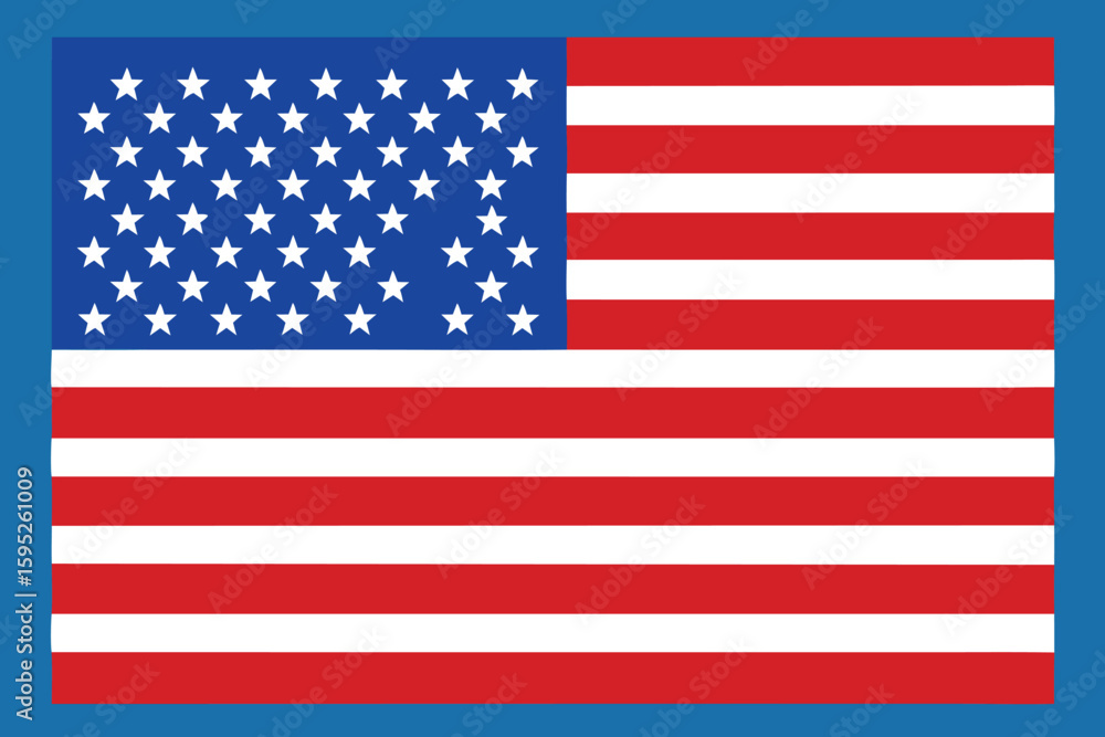 Fototapeta premium American Flag Illustration with Red and White Stripes and Stars on Blue