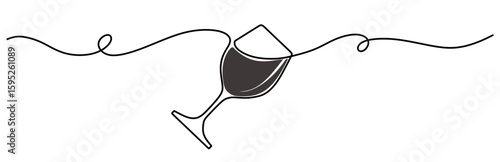 continuous line art of a glass filled with red wine. wine drink concept. vector illustration of a glass filled with red wine with a transparent background. this icon is for a bar poster.