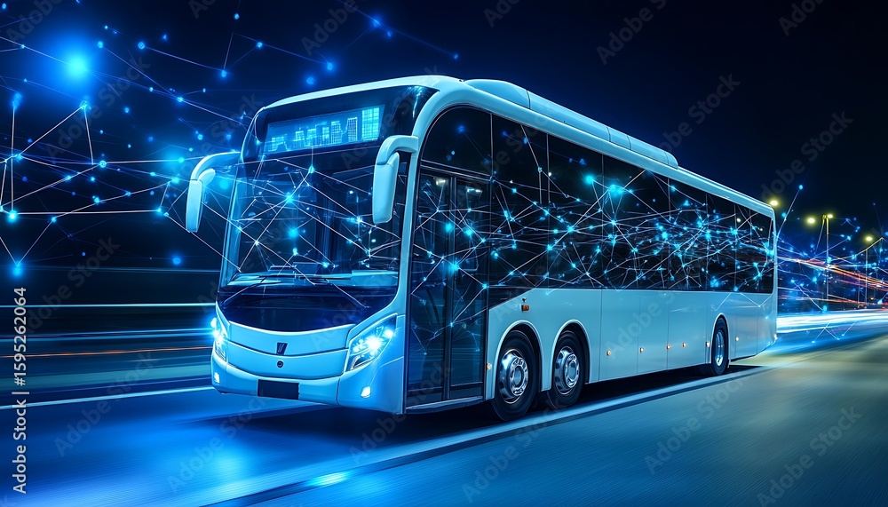 custom made wallpaper toronto digitalWhite futuristic bus moves swiftly along the neon lighted highway at night creating a dynamic visual
