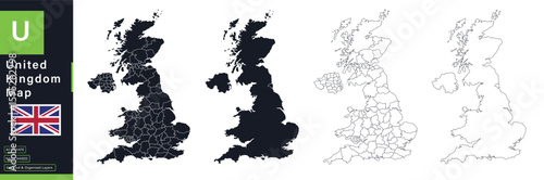United Kingdom Map Vector Set - Counties, Silhouette, Outline, UK