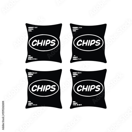 Four black bags of potato chips silhouette