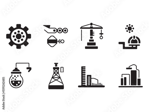 Science and chemistry icon set: black vector symbols for industry design collection
