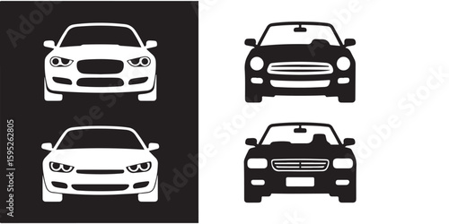 SET VECTOR VARIOUS FRONTAL CAR ICON SILHOUETTES

