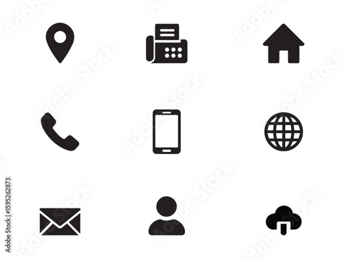Modern User Interface Icon Contact and Communication Icon Set Location, Fax, Home, Phone, Mobile, Web, Email, User, Cloud Download and more