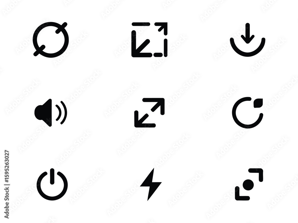 Fototapeta premium User Interface Line Icons Expand, Download, Volume, Fullscreen, Rotate, Power, Energy, and more vector Editable stroke