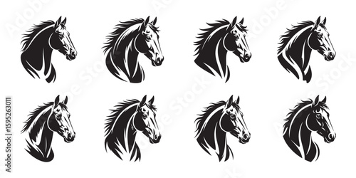 Horse vector silhouette set, Horse head clipart vector, Horse head silhouette illustration