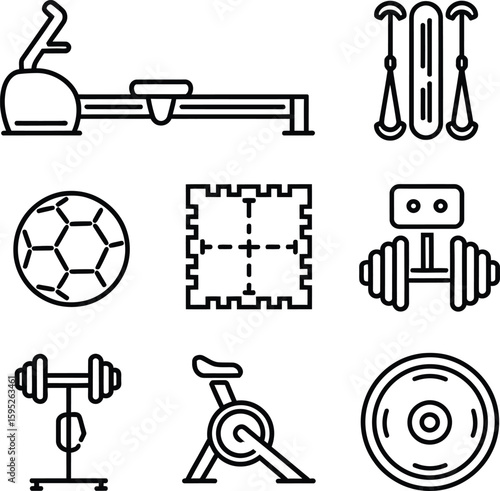 Vector Illustration of Various Fitness Equipment