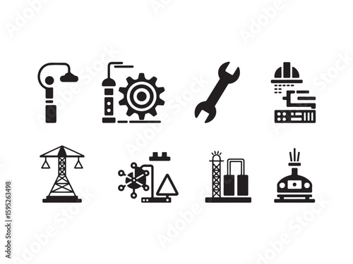 Set of vector icons for web design, a collection of justice, oil, and business symbols