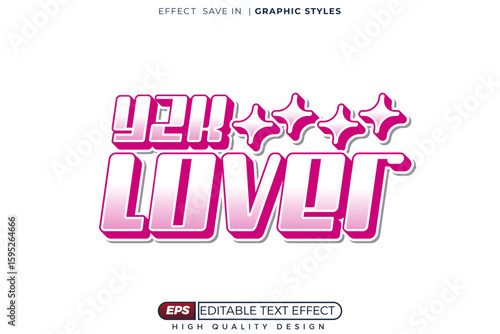 Editable 3d vector text effect y2k lover for vintage design