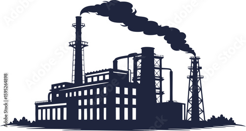 Power plant with smoke stacks silhouette.