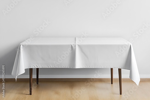 Wallpaper Mural An empty table with a clean white tablecloth stands against a blank wall backdrop Torontodigital.ca
