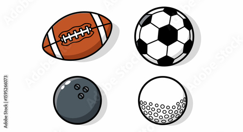 Diverse Sports Balls: A vibrant and playful collection of sports equipment. An iconic collection, suitable for athletic and recreational projects.