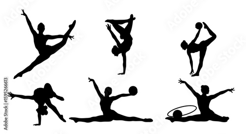Grace in Motion: A captivating array of silhouettes showcasing the elegance and dynamism of gymnastics, illustrating the fluidity and strength of human form in artistic sport.