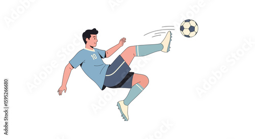 Dynamic Football Player: A dynamic illustration of a footballer in mid-air, executing a powerful kick, showcasing skill, precision, and the vibrant energy of the sport.