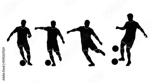 Soccer Action: A dynamic sequence capturing the essence of soccer through striking silhouettes. This set of illustrations embodies the spirit of athleticism and competition.