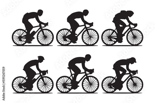 collection active cyclists silhouette vector illustration. Silhouette bikers isolated on white background.

