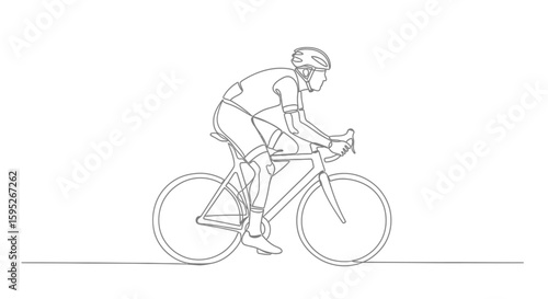 Cyclist Silhouette: A minimalist, continuous line art illustration depicts a cyclist in motion, evoking a sense of speed, dedication, and the spirit of competitive sports.