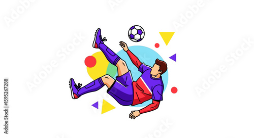 Dynamic Soccer Play: A dynamic illustration showcases a soccer player executing a skillful bicycle kick, with a soccer ball suspended mid-air.