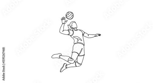 Volleyball Player in Action: A dynamic sketch captures the focused athlete in mid-air, executing a powerful spike with the volleyball. conveying a sense of motion, energy and determination.