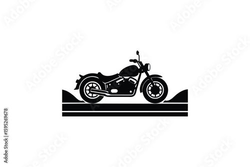 Motorcycle on the Road Graphic Illustration Classic Biker Silhouette Style Black and White Design Transportation and Freedom Concept Simple and Clean Design silhouette