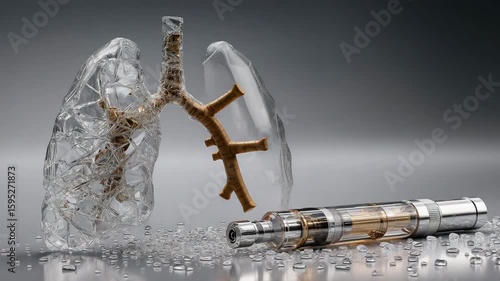 Shattering Glass Lungs with Vape Pen Symbolizing Vaping Dangers