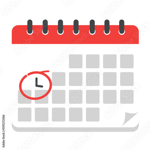 A vector calendar illustration with a red circle marking a specific time, perfect for scheduling, reminders, appointments, and time management concepts for business and personal use.