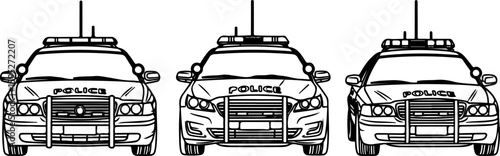 Collection of Police Patrol Cars in Vector Line Art