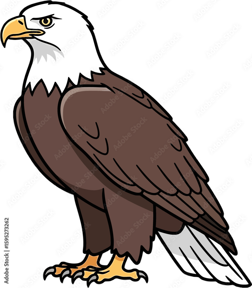 Fototapeta premium Illustrated Bald Eagle Standing Proudly with Majestic Feathers and Piercing Eyes for Wildlife Art