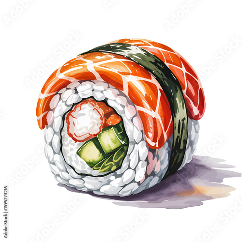Delicious salmon sushi roll illustration with fresh ingredients