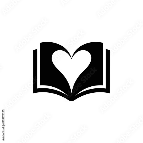 A minimalist heart book logo in black and white for publishing and love of reading.